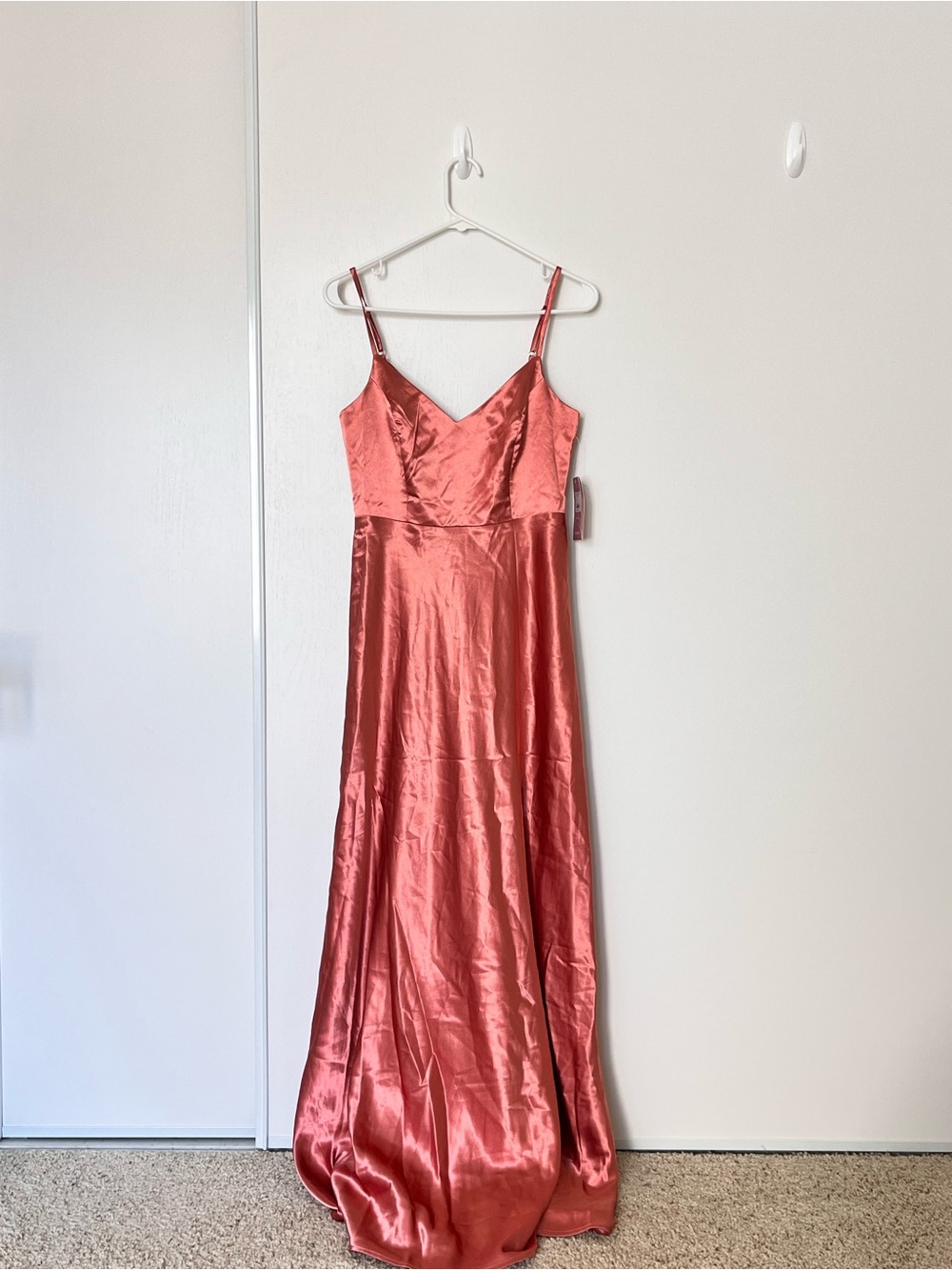 Satin Spaghetti Strap Maxi Dress in Coral